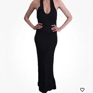 Rimini Black Sleeveless V-Neck Halter Midi Dress Women's Size 4